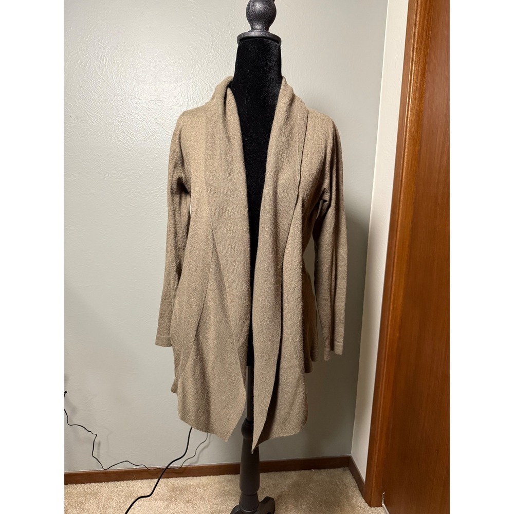 Eddie Bauer Women's Merino Wool Sweater Taupe Shawl Collar Long Sleeve Size L